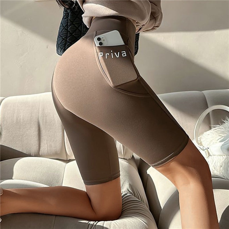 Women Yoga Sports Shorts High Waist Fitness Shorts Casual Streetwear Short Trousers with pocket