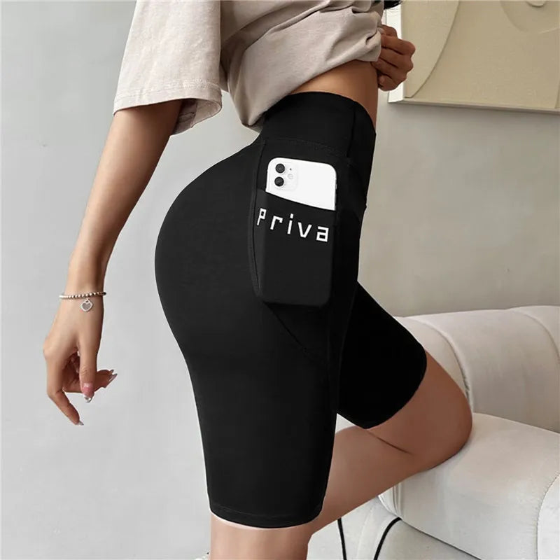 Women Yoga Sports Shorts High Waist Fitness Shorts Casual Streetwear Short Trousers with pocket