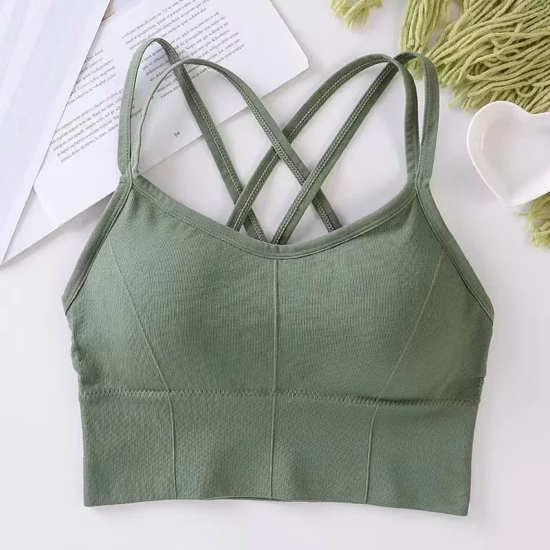 Sexy Women Tops Back Cross Strap Tank Top Push Up Running Sports Bra Breathable Soft Fitness Beauty Solid Color Yoga Bra