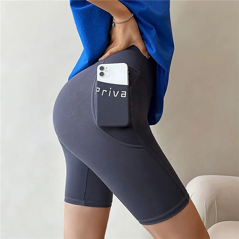 Women Yoga Sports Shorts High Waist Fitness Shorts Casual Streetwear Short Trousers with pocket