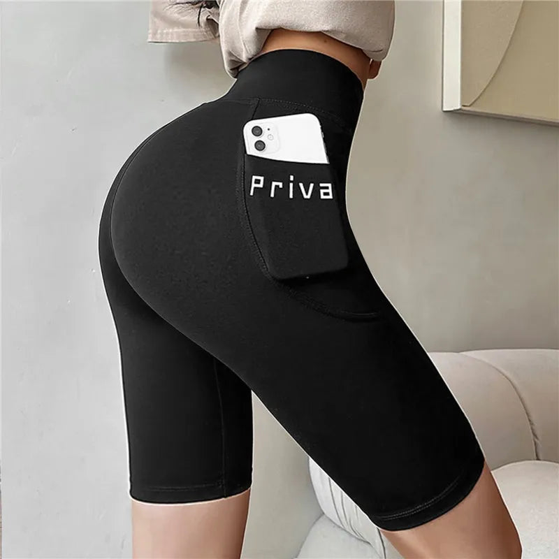 Women Yoga Sports Shorts High Waist Fitness Shorts Casual Streetwear Short Trousers with pocket