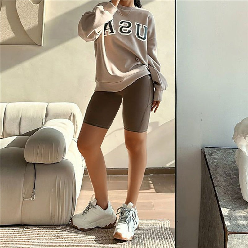 Women Yoga Sports Shorts High Waist Fitness Shorts Casual Streetwear Short Trousers with pocket
