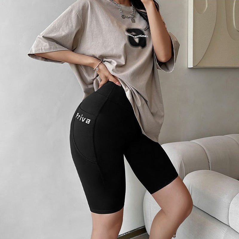 Women Yoga Sports Shorts High Waist Fitness Shorts Casual Streetwear Short Trousers with pocket