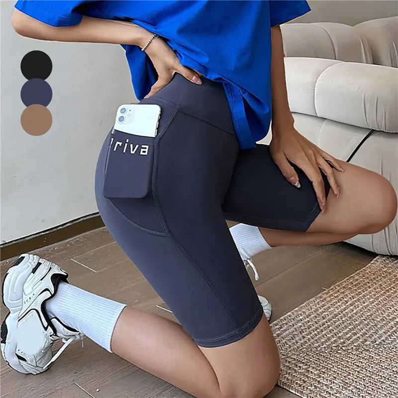 Women Yoga Sports Shorts High Waist Fitness Shorts Casual Streetwear Short Trousers with pocket