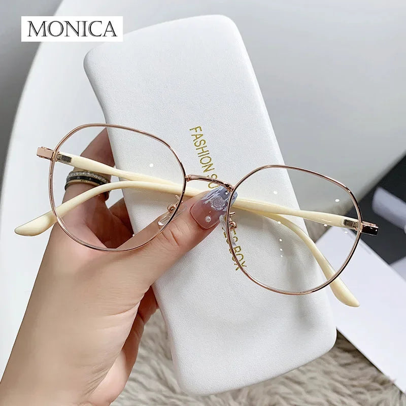 Metal Round Decor Round Glasses Women Anti Blue Light Computer Glasses Black Metal Spectacle Frame 0 Diopter 2024 Glasses