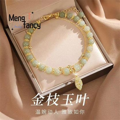 Golden Branch Jade Leaves Bracelet